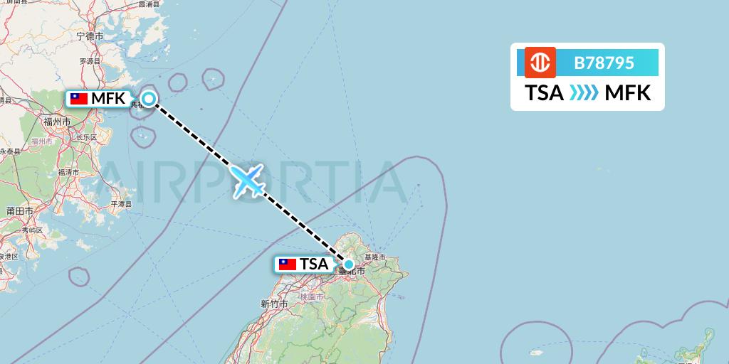 B78795 UNI Air Flight Map: Taipei to Beigan Island