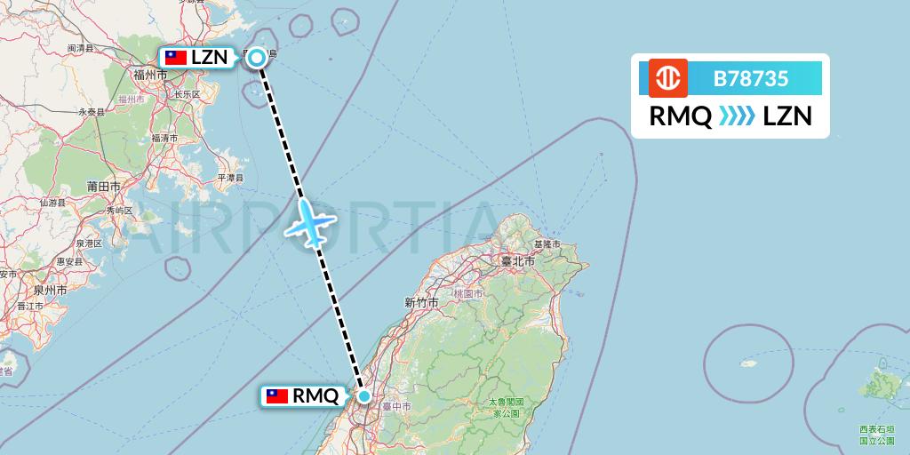 B78735 UNI Air Flight Map: Taichung to Nangan