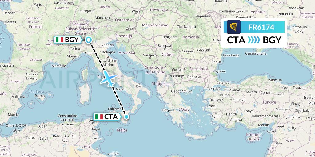 FR6174 Ryanair Flight Map: Catania to Milan