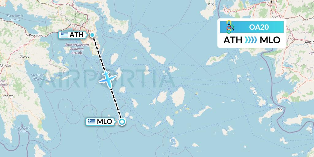OA20 Olympic Air Flight Map: Athens to Milos