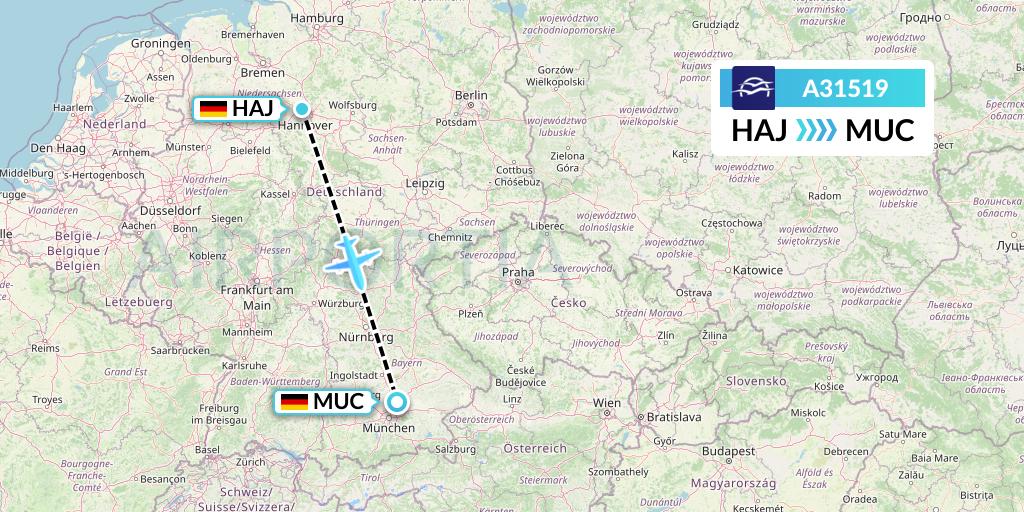 A31519 Aegean Airlines Flight Map: Hannover to Munich