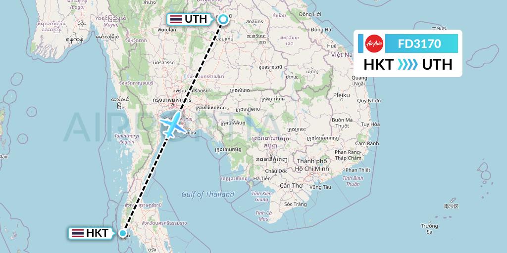 FD3170 Thai AirAsia Flight Map: Phuket to Udon Thani