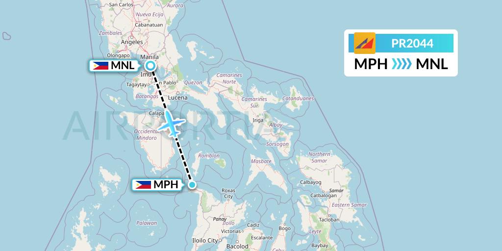 PR2044 Philippine Airlines Flight Map: Caticlan to Manila
