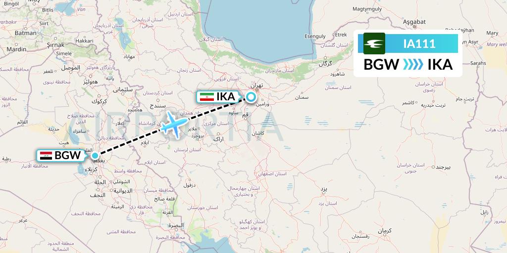 IA111 Iraqi Airways Flight Map: Baghdad to Tehran