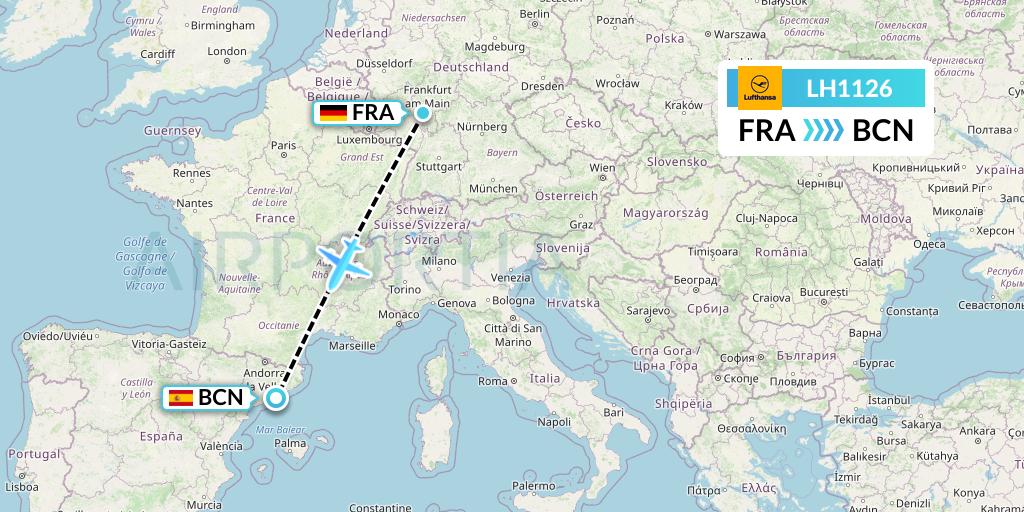 LH1126 Lufthansa Flight Map: Frankfurt to Barcelona