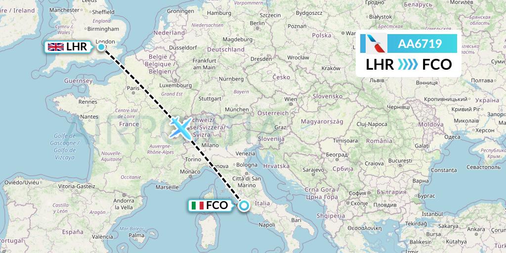 AA6719 American Airlines Flight Map: London to Rome