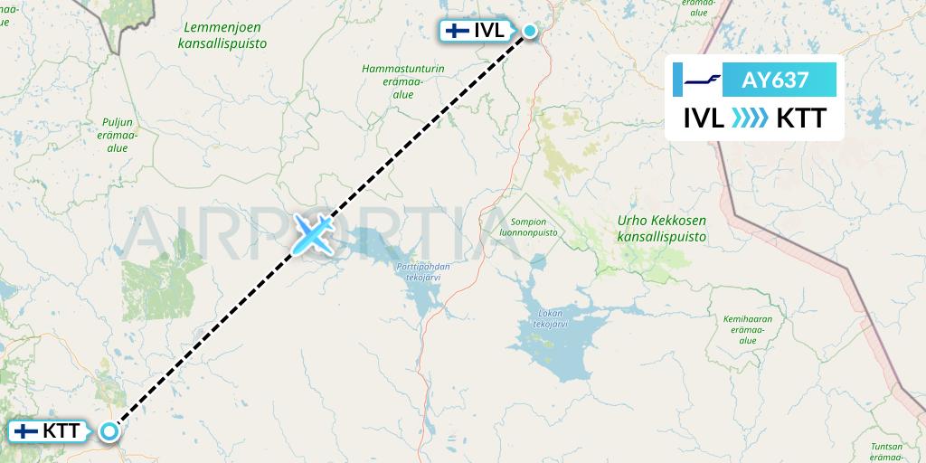 AY637 Finnair Flight Map: Ivalo to Kittila