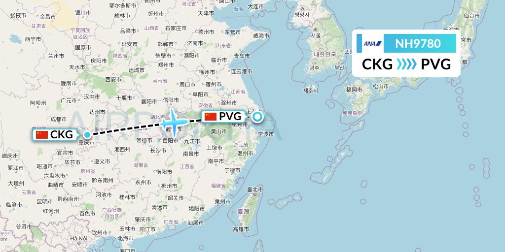 NH9780 All Nippon Airways Flight Map: Chongqing to Shanghai