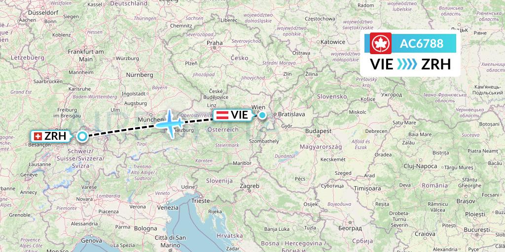 AC6788 Air Canada Flight Map: Vienna to Zurich