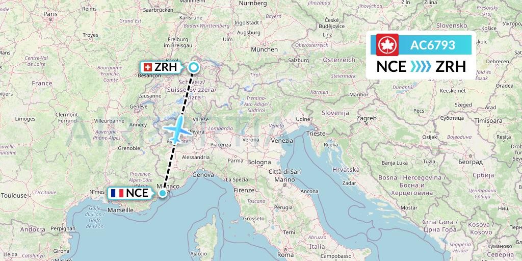 AC6793 Air Canada Flight Map: Nice to Zurich