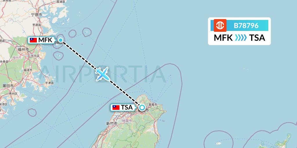 B78796 UNI Air Flight Map: Beigan Island to Taipei