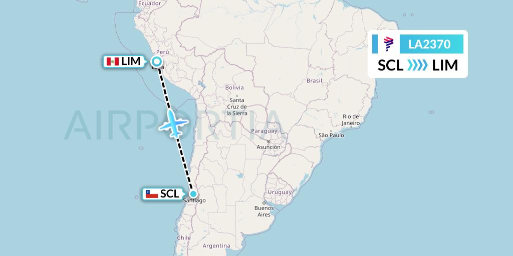 LA2370 LAN Airlines Flight Map: Santiago to Lima