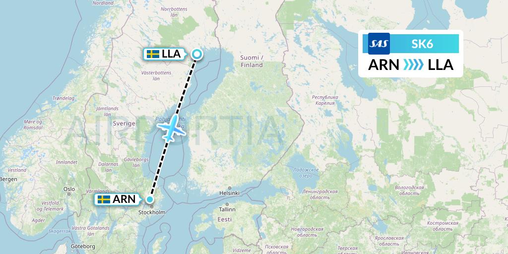 SK6 SAS Flight Map: Stockholm to Lulea