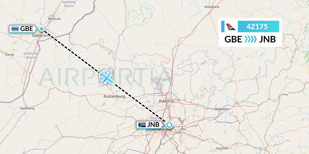 4Z175 Airlink Flight Map: Gaborone to Johannesburg
