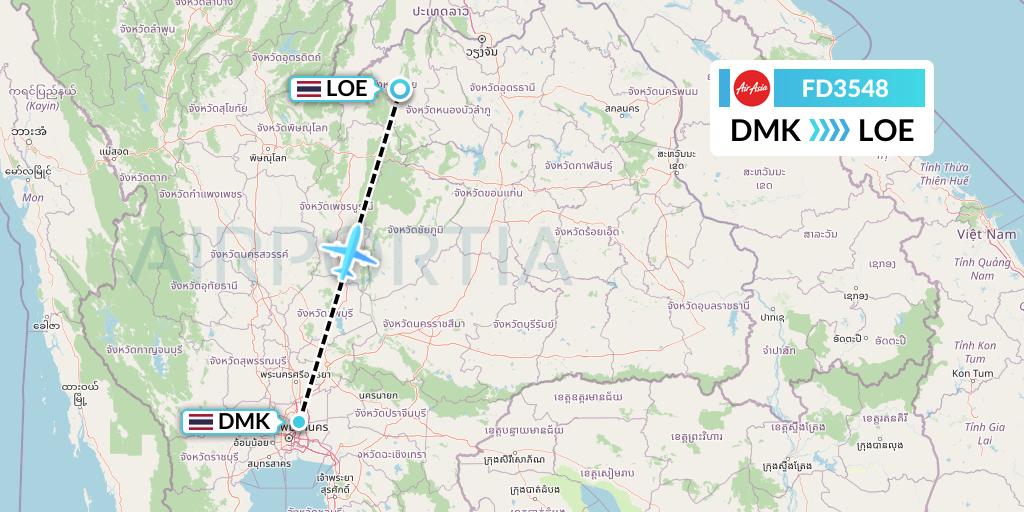 FD3548 Thai AirAsia Flight Map: Bangkok to Loei