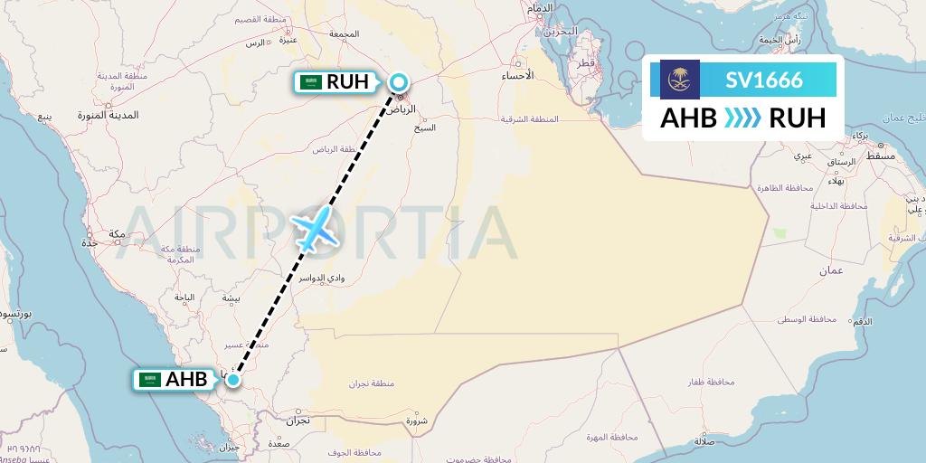 SV1666 Saudi Arabian Airlines Flight Map: Abha to Riyadh