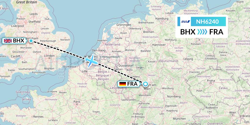 NH6240 All Nippon Airways Flight Map: Birmingham to Frankfurt