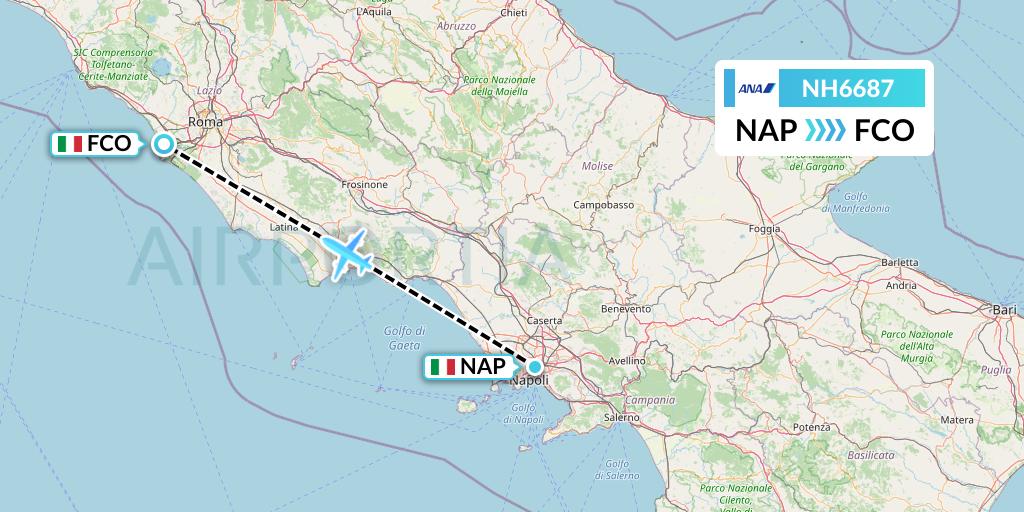 NH6687 All Nippon Airways Flight Map: Naples to Rome