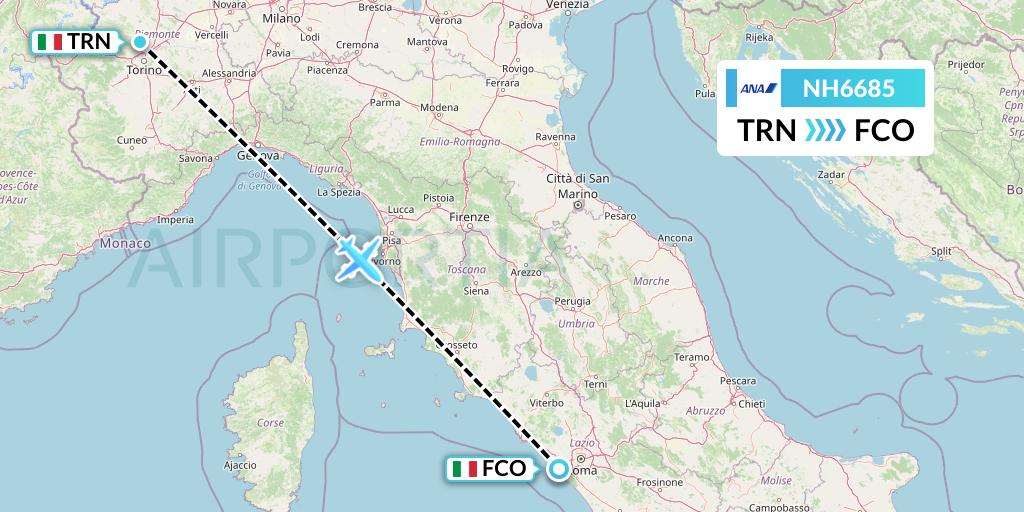 NH6685 All Nippon Airways Flight Map: Turin to Rome