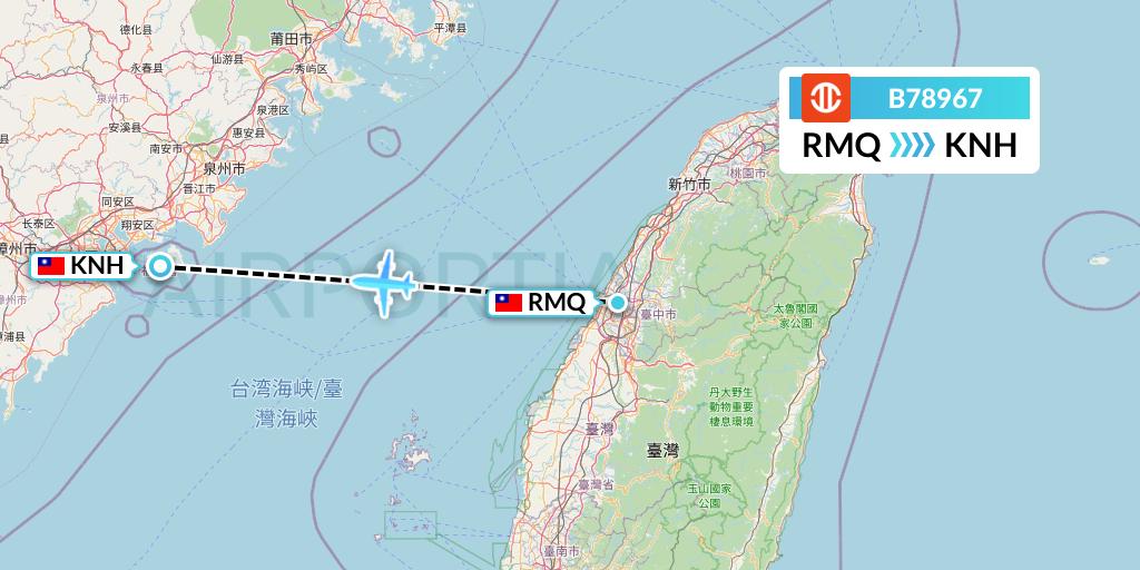 B78967 UNI Air Flight Map: Taichung to Kinmen