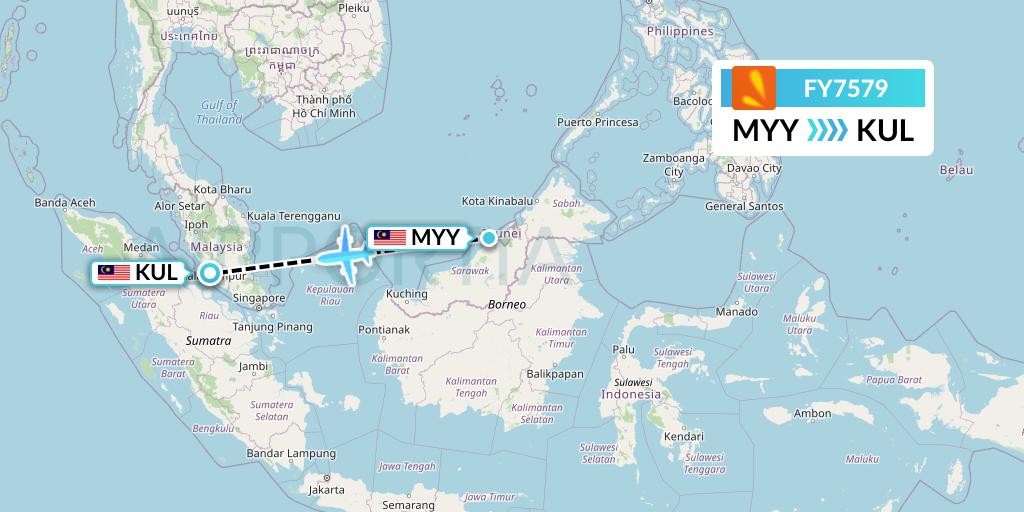 FY7579 Firefly Flight Map: Miri to Kuala Lumpur