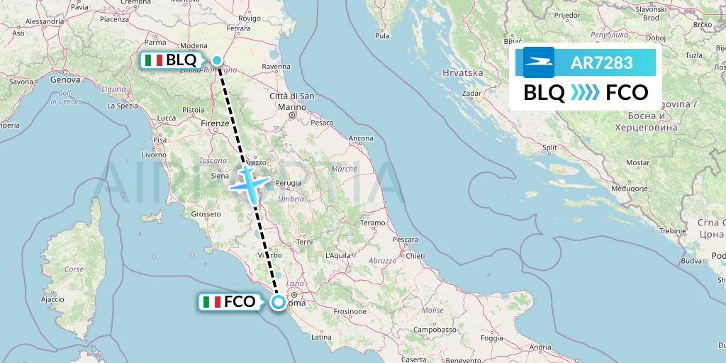 AR7283 Aerolineas Argentinas Flight Map: Bologna to Rome