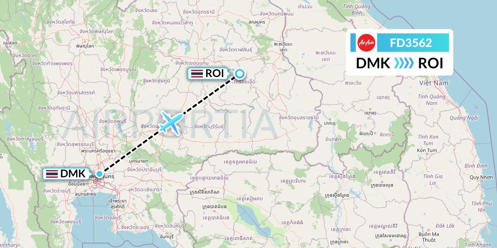 FD3562 Thai AirAsia Flight Map: Bangkok to Roi Et