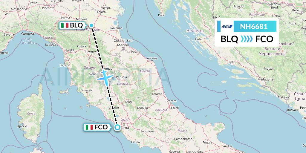 NH6681 All Nippon Airways Flight Map: Bologna to Rome