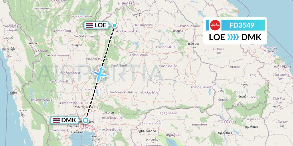 FD3549 Thai AirAsia Flight Map: Loei to Bangkok