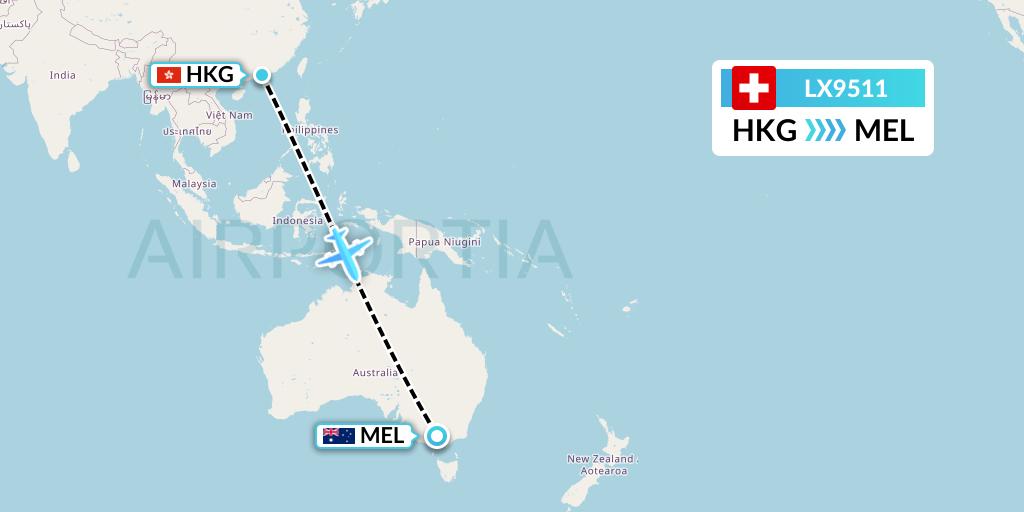 LX9511 Swiss Flight Map: Hong Kong to Melbourne