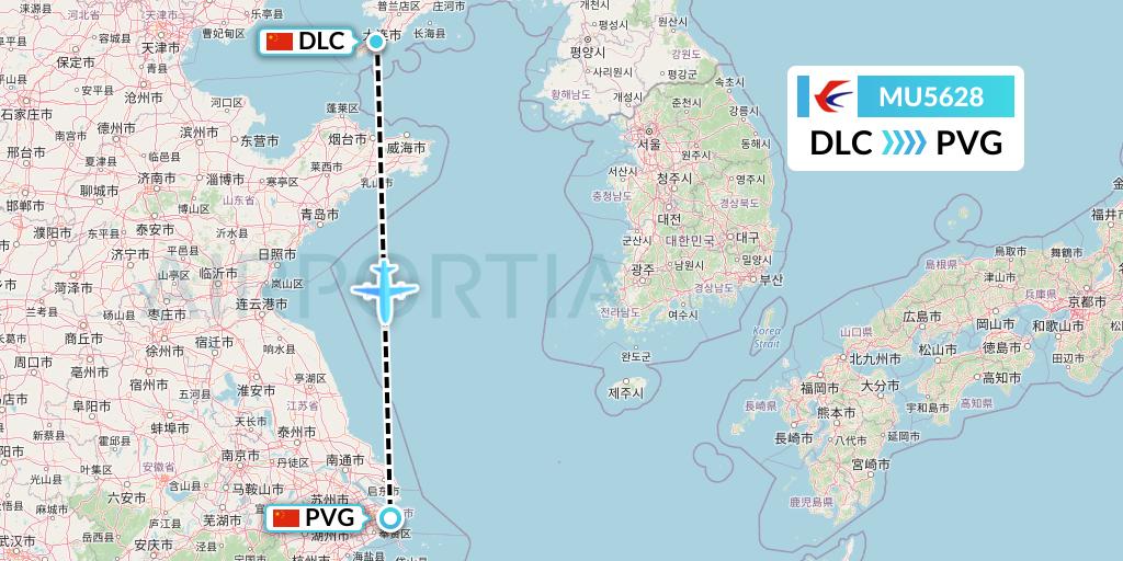 MU5628 China Eastern Airlines Flight Map: Dalian to Shanghai