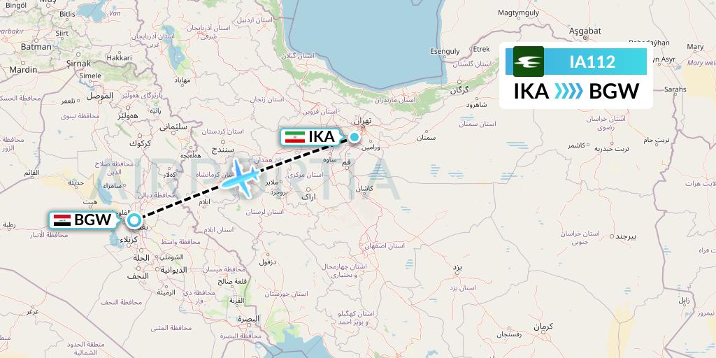 IA112 Iraqi Airways Flight Map: Tehran to Baghdad