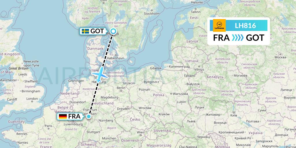 LH816 Lufthansa Flight Map: Frankfurt to Gothenburg