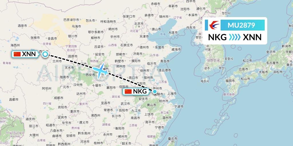 MU2879 China Eastern Airlines Flight Map: Nanjing to Xining