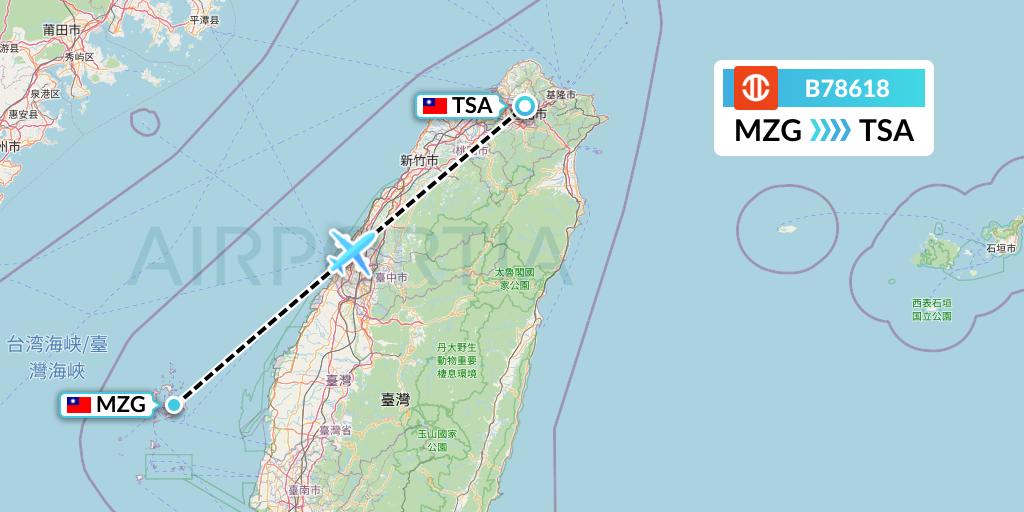 B78618 UNI Air Flight Map: Makung to Taipei