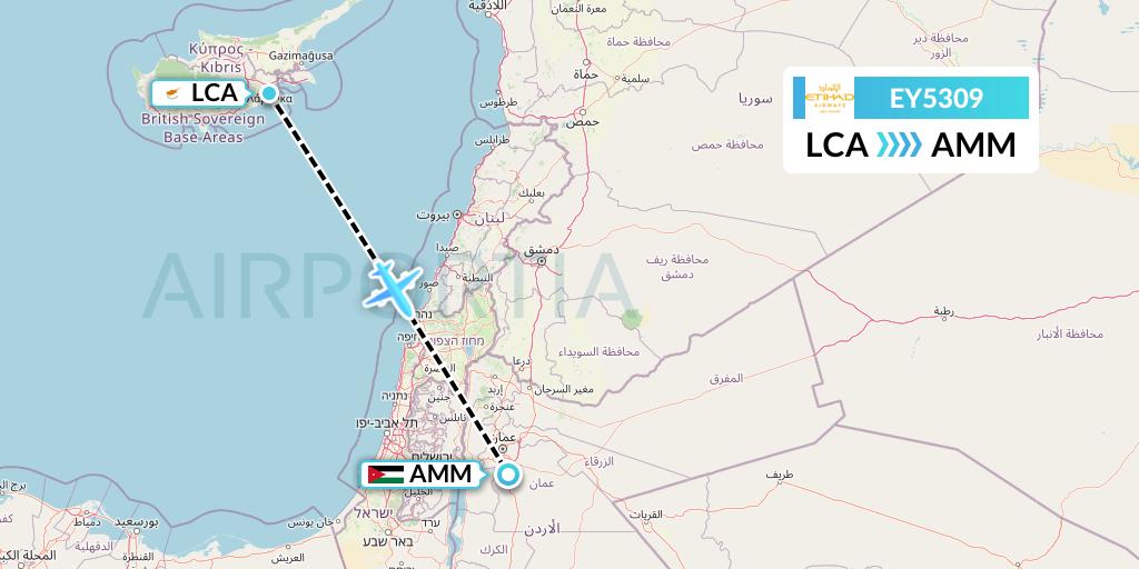 EY5309 Etihad Airways Flight Map: Larnaca to Amman