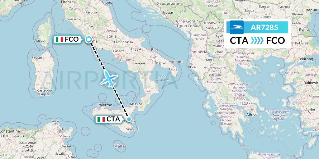 AR7285 Aerolineas Argentinas Flight Map: Catania to Rome
