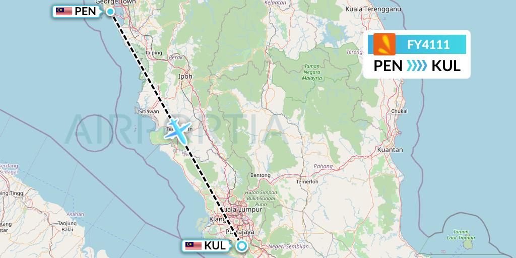 FY4111 Firefly Flight Map: Penang to Kuala Lumpur