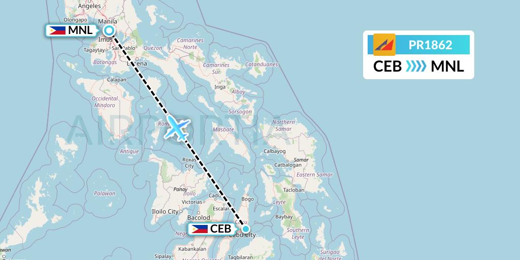 PR1862 Philippine Airlines Flight Map: Cebu to Manila
