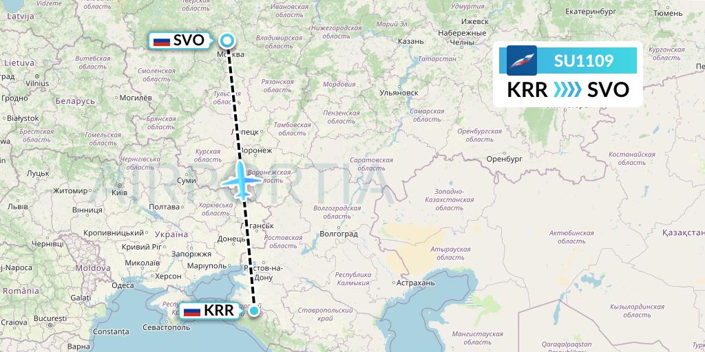 SU1109 Aeroflot Flight Map: Krasnodar to Moscow