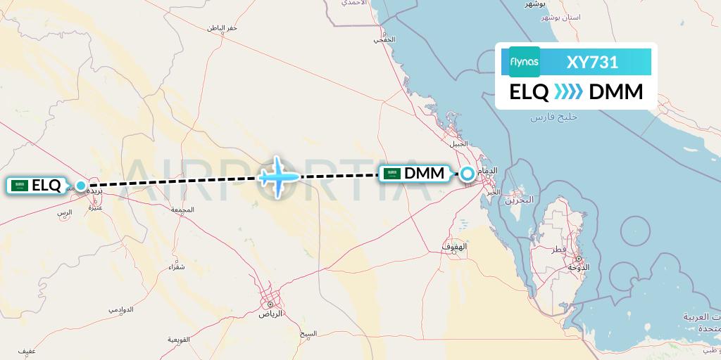 XY731 Flynas Flight Map: Al-Qassim to Dammam
