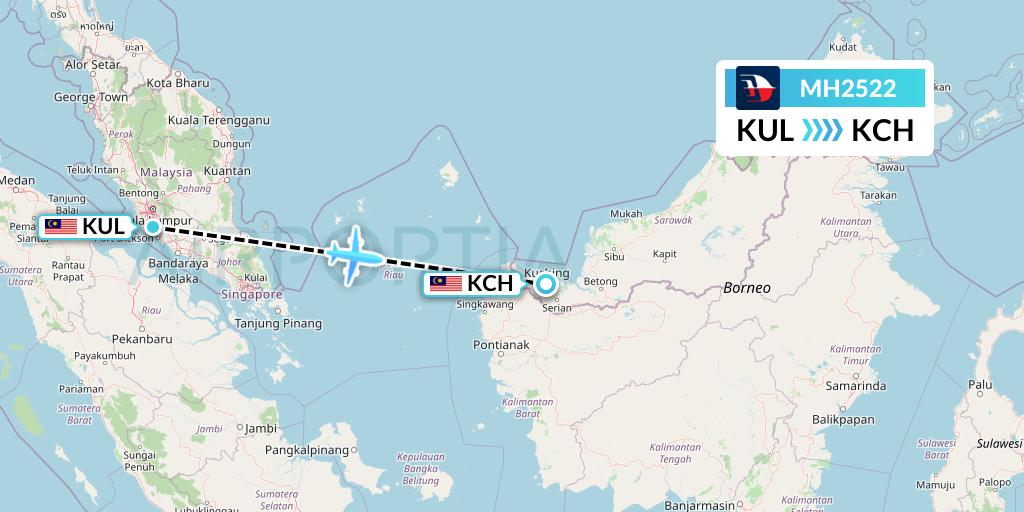 MH2522 Malaysia Airlines Flight Map: Kuala Lumpur to Kuching