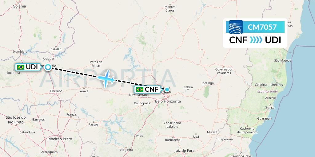 CM7057 Copa Airlines Flight Map: Belo Horizonte to Uberlandia