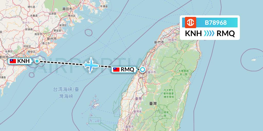 B78968 UNI Air Flight Map: Kinmen to Taichung