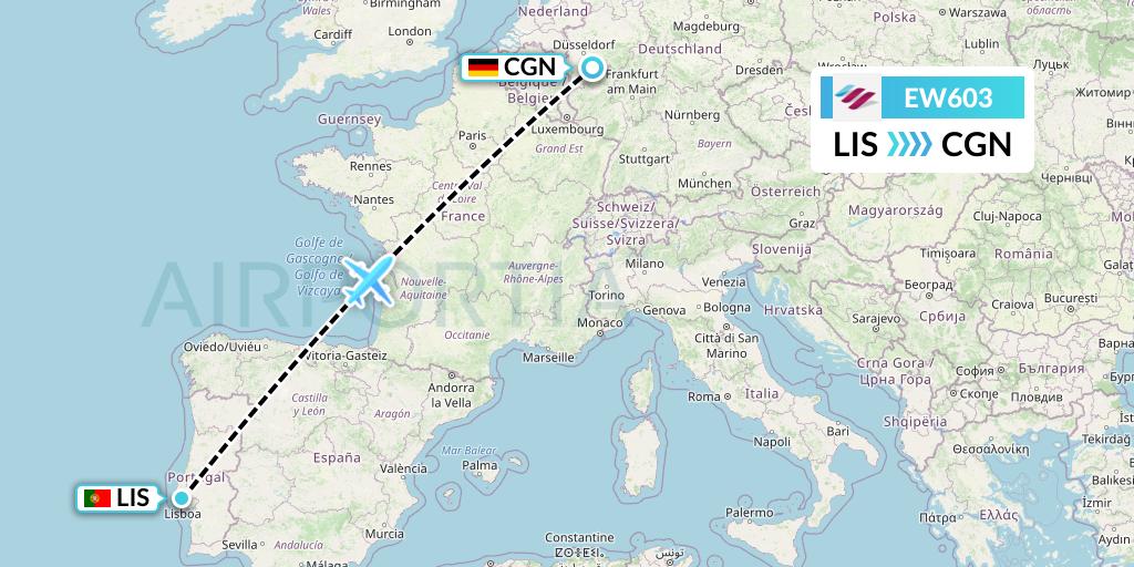 EW603 Eurowings Flight Map: Lisbon to Cologne