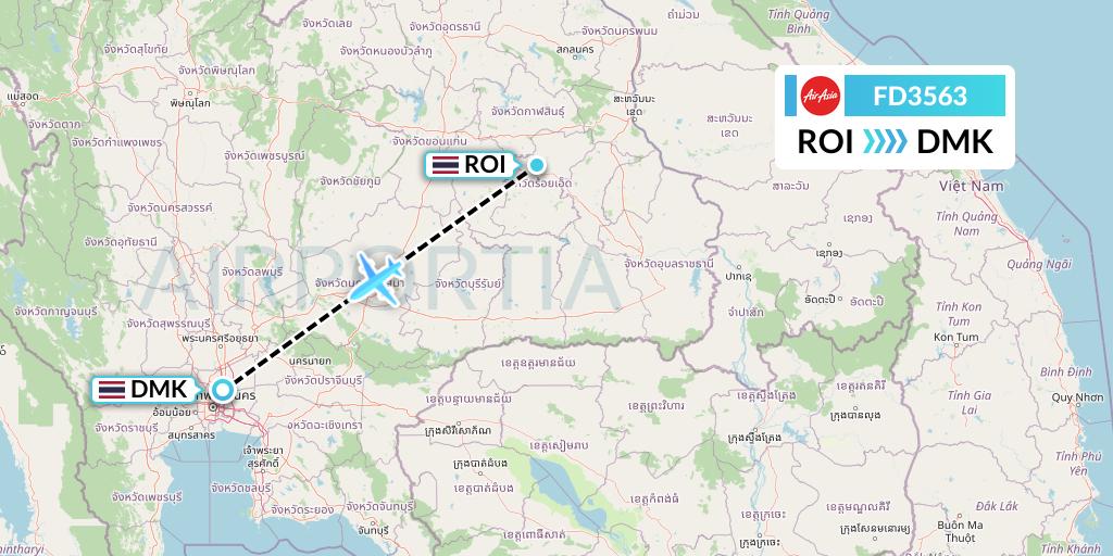 FD3563 Thai AirAsia Flight Map: Roi Et to Bangkok