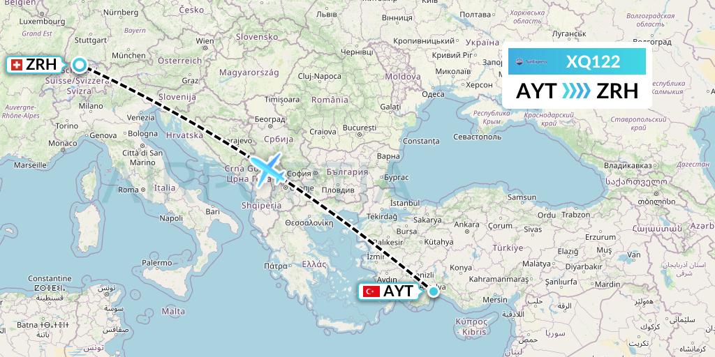 XQ122 SunExpress Flight Map: Antalya to Zurich