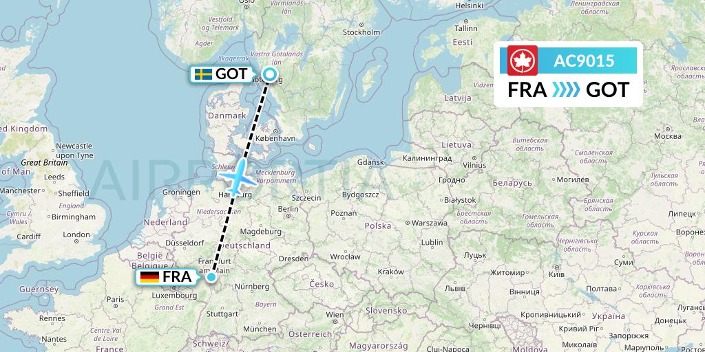 AC9015 Air Canada Flight Map: Frankfurt to Gothenburg