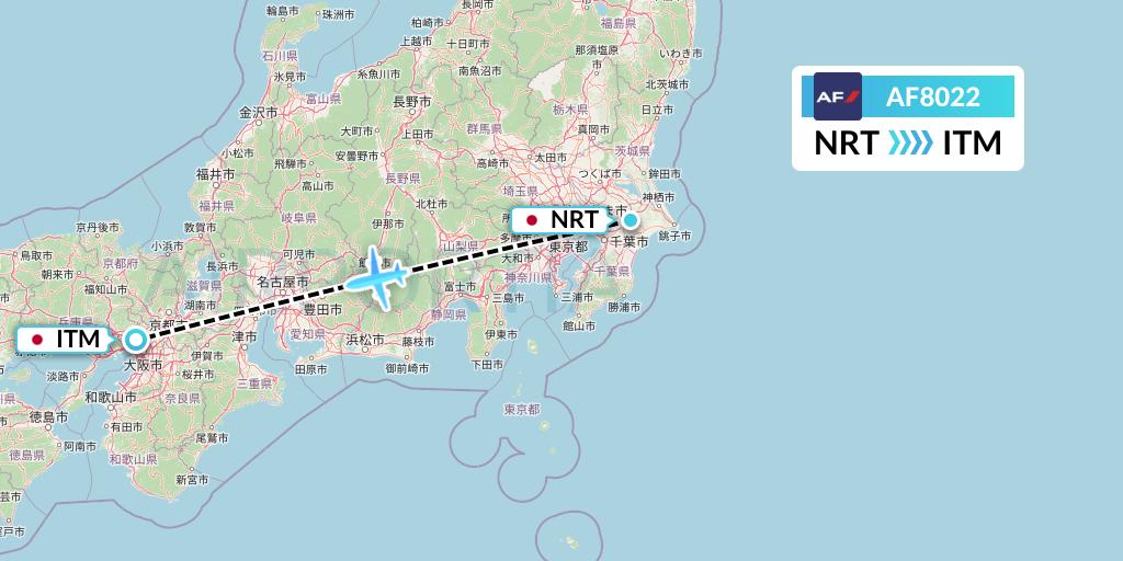 AF8022 Air France Flight Map: Tokyo to Osaka