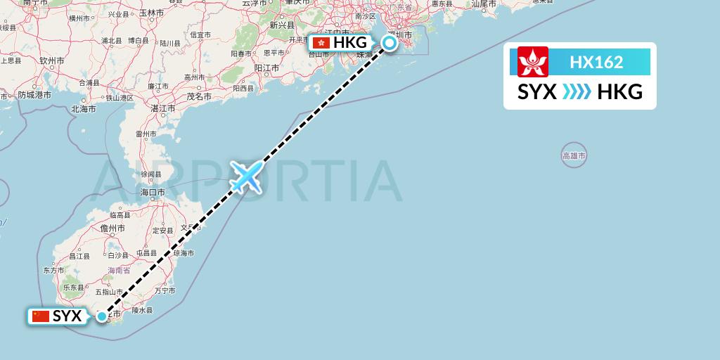 HX162 Hong Kong Airlines Flight Map: Sanya to Hong Kong
